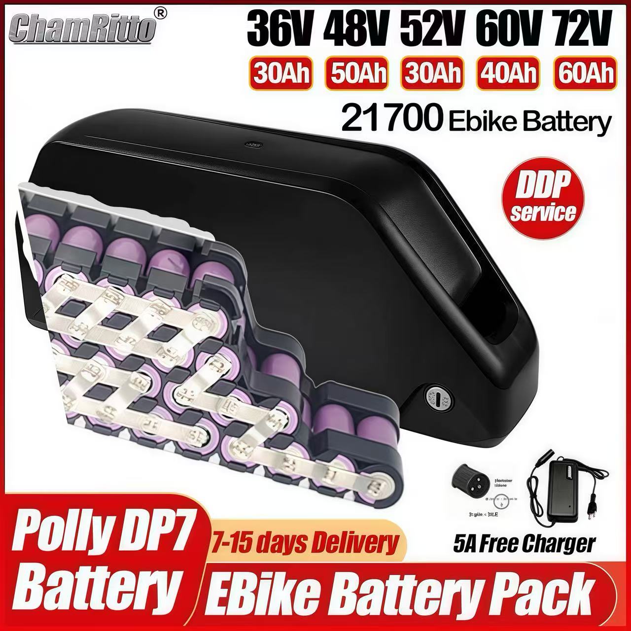 72V 50Ah 21700 Lithium Battery - 하이롱 전기 자전거 36V 48V 52V